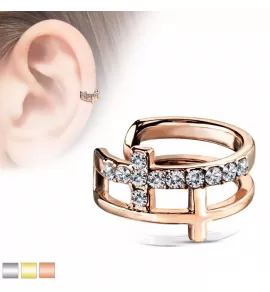 Серьга-обманка (имитация пирсинга хряща уха) с фианитами TATIC EC19424 каффа, клипса на хеликс