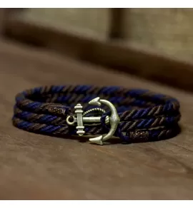 Браслет ANCHORSTUFF ANC-AL-3310 с винтажным якорем коричнево-синий