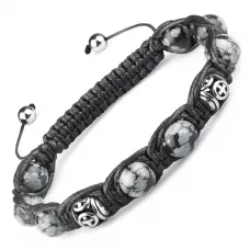 Браслет Шамбала из обсидиана, стальных бусин с крестами Everiot Select LNS-2151