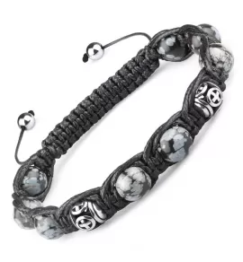 Браслет Шамбала из обсидиана, стальных бусин с крестами Everiot Select LNS-2151