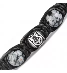 Браслет Шамбала из обсидиана, стальных бусин с крестами Everiot Select LNS-2151