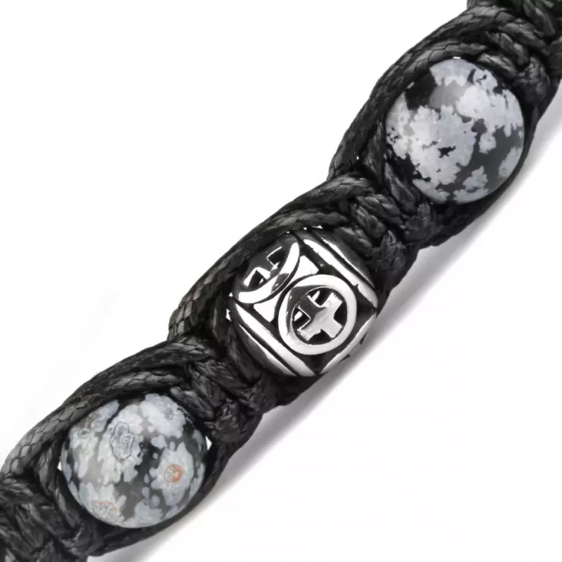 Браслет Шамбала из обсидиана, стальных бусин с крестами Everiot Select LNS-2151