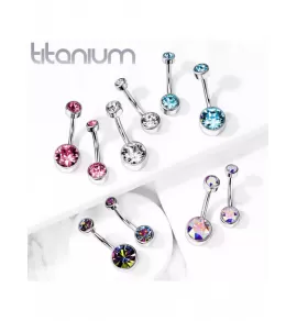 Титановая серьга-банан для пирсинга пупка Pirslab TIN05-141046-VM (камни 4 и 6 мм)