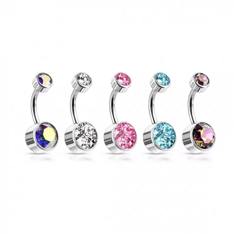 Титановая серьга-банан для пирсинга пупка Pirslab TIN05-141046-VM (камни 4 и 6 мм)