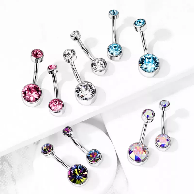 Титановая серьга-банан для пирсинга пупка Pirslab TIN05-141046-VM (камни 4 и 6 мм)