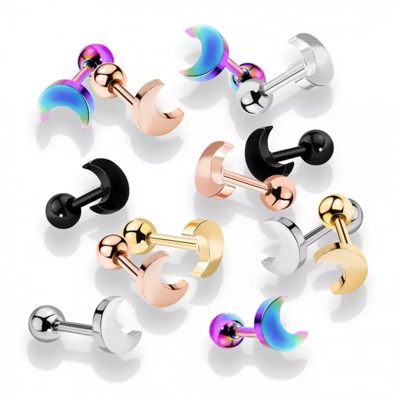 Микроштанга 1,2 мм из стали для пирсинга уха PiercedFish JA09-W с полумесяцем