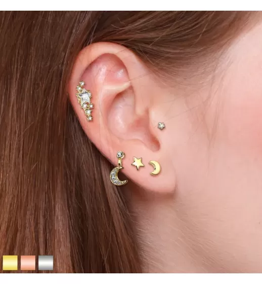 Микроштанга 1,2 мм из стали для пирсинга уха PiercedFish JA09-W с полумесяцем