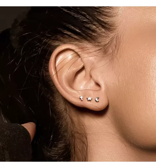 Микроштанга 1,2 мм из стали для пирсинга уха PiercedFish JA09-W с полумесяцем