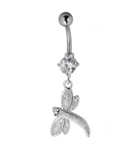 Серьга для пирсинга пупка с подвеской "Стрекоза" Everiot AAB-78TBBU из медицинской стали