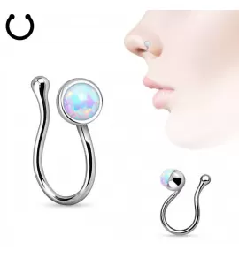 Серьга пирсинг-обманка (клипса) в крыло носа PiercedFish NOCL08-OP17 с искусственным опалом