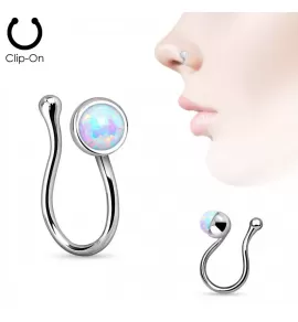Серьга пирсинг-обманка (клипса) в крыло носа PiercedFish NOCL08-OP17 с искусственным опалом