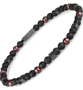 Браслет Everiot Select из гематита и камня бычий глаз LNS-0293 на резинке