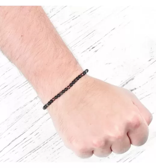Браслет Everiot Select из гематита и камня бычий глаз LNS-0293 на резинке