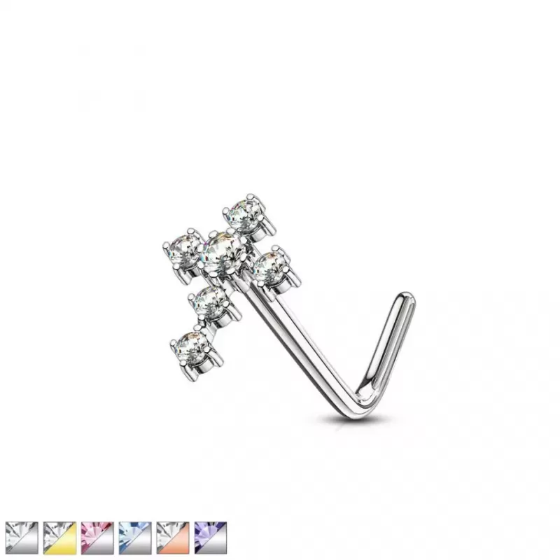 Серьга-гвоздик (нострил) для пирсинга крыла носа PiercedFish NOL-620 с фианитами в форме креста