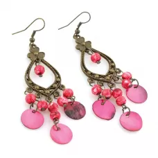 Серьги-шандельеры Indigo ING-RR-127 в восточном стиле с розовыми подвесками