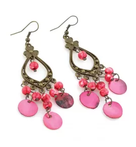 Серьги-шандельеры Indigo ING-RR-127 в восточном стиле с розовыми подвесками