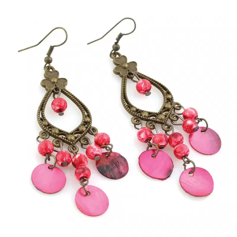 Серьги-шандельеры Indigo ING-RR-127 в восточном стиле с розовыми подвесками