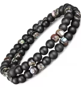 Браслет на резинке в два оборота из агата и с вставками из галиотиса Everiot Select LNS-2068