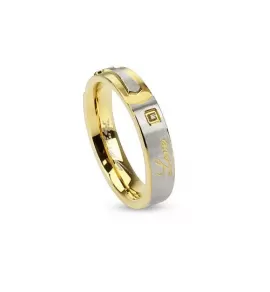 Кольцо из стали Spikes --R-M2958 с надписью "Love", крестом и фианитами