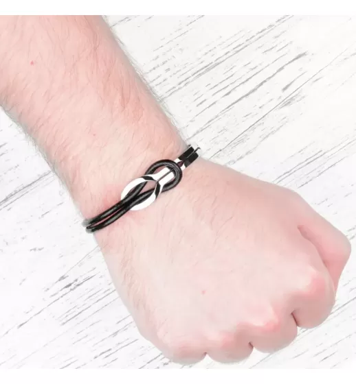 Мужской браслет из кожи и стали Everiot BC-MJ-1631