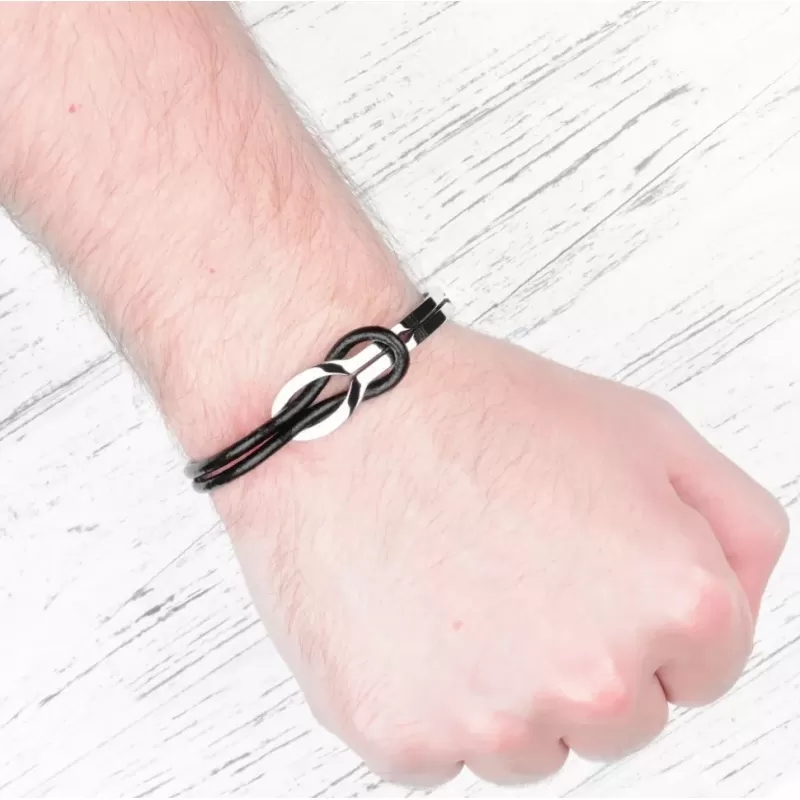 Мужской браслет из кожи и стали Everiot BC-MJ-1631