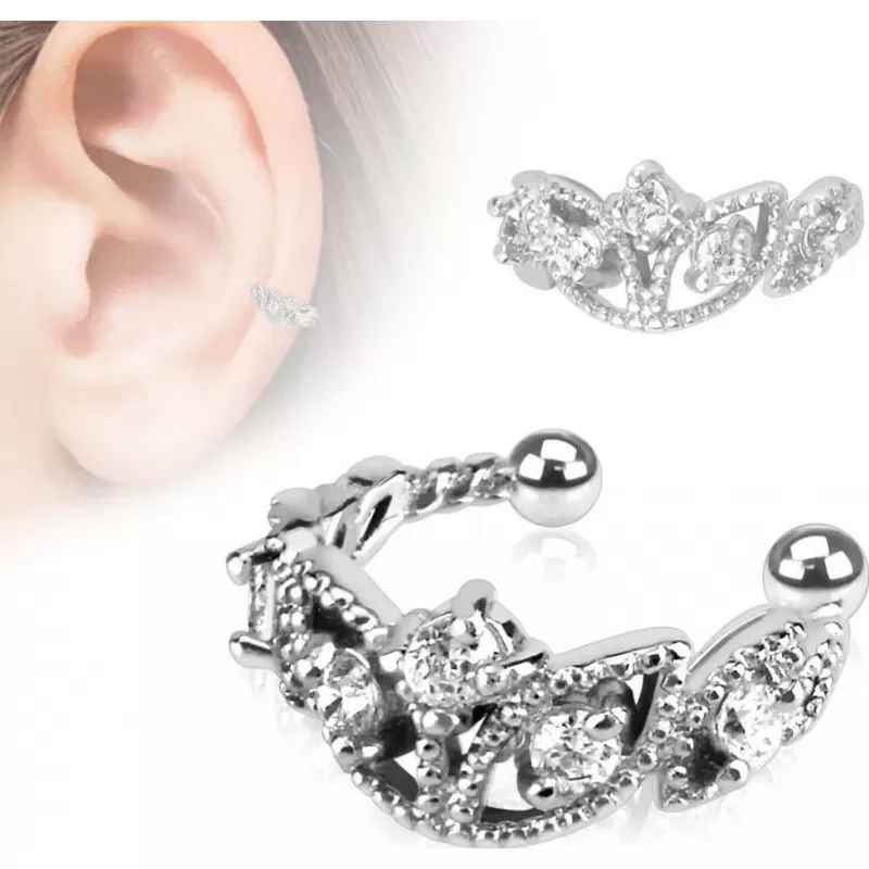 Серьга кафф (обманка, клипса) на хеликс с фианитами TATIC EC14736 имитация пирсинга хряща уха