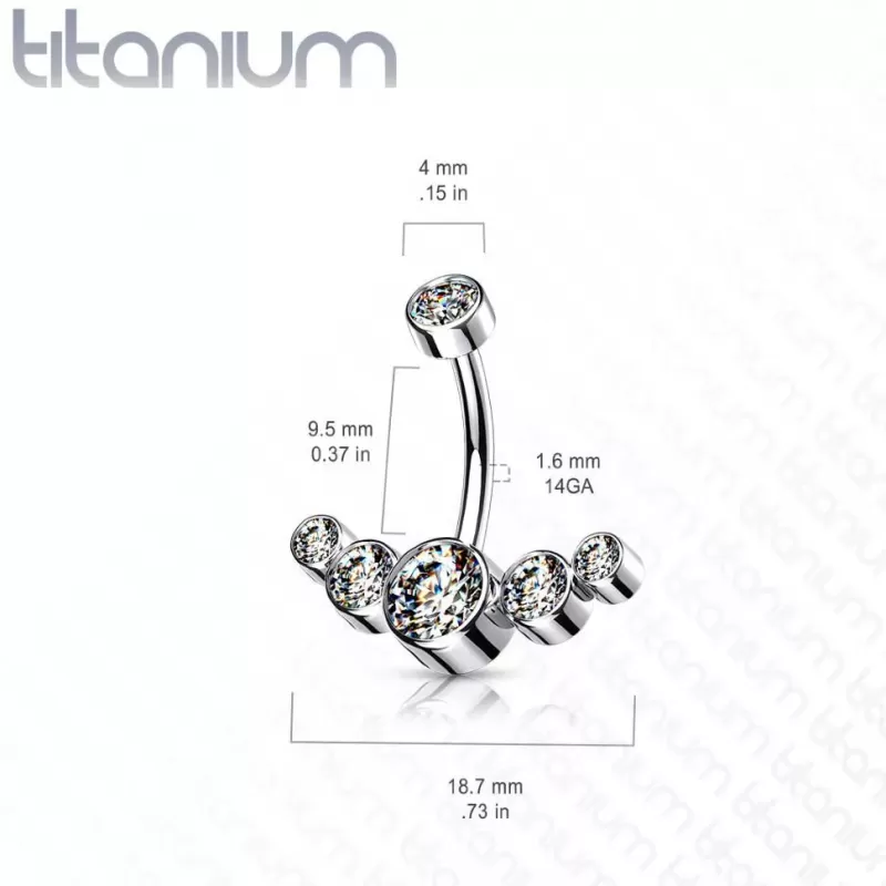 Титановая серьга банан для пирсинга пупка Pirslab TIN09 с фианитами