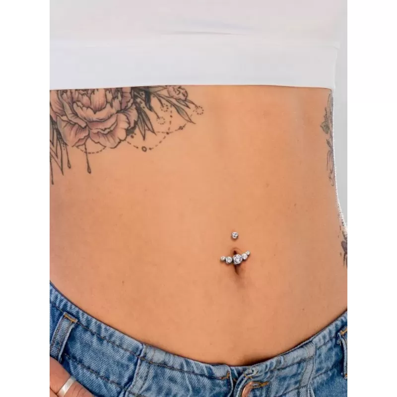 Титановая серьга банан для пирсинга пупка Pirslab TIN09 с фианитами