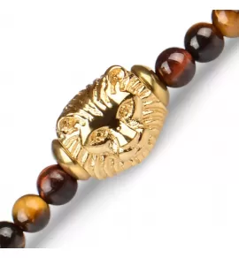 Браслет в три оборота с головой льва Everiot Select LNS-2030 из агата, камней бычий и тигровый глаз