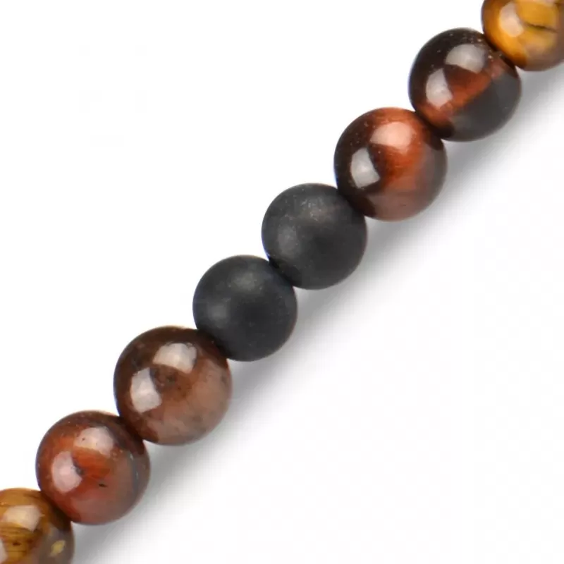 Браслет в три оборота с головой льва Everiot Select LNS-2030 из агата, камней бычий и тигровый глаз