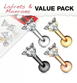 Набор серег лабретов из стали для пирсинга губ, хряща уха PiercedFish VL029 с фианитом