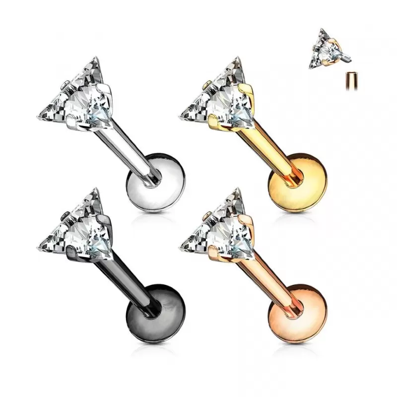 Набор серег лабретов из стали для пирсинга губ, хряща уха PiercedFish VL029 с фианитом