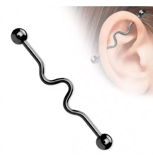 Штанга для пирсинга индастриал из стали изогнутая PiercedFish BSP8T