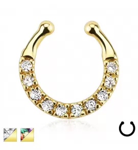 Фейк-септум (клипса подкова) PiercedFish --SEPR-23, серьга обманка для имитации пирсинга носа, с фианитами