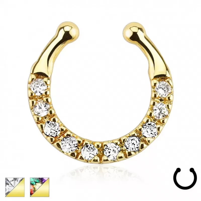 Фейк-септум (клипса подкова) PiercedFish --SEPR-23, серьга обманка для имитации пирсинга носа, с фианитами