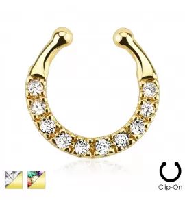 Фейк-септум (клипса подкова) PiercedFish --SEPR-23, серьга обманка для имитации пирсинга носа, с фианитами