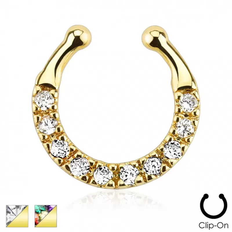 Фейк-септум (клипса подкова) PiercedFish --SEPR-23, серьга обманка для имитации пирсинга носа, с фианитами