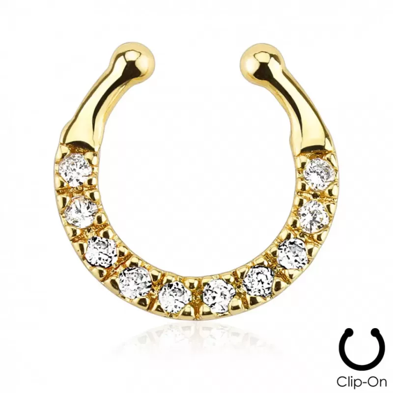 Фейк-септум (клипса подкова) PiercedFish --SEPR-23, серьга обманка для имитации пирсинга носа, с фианитами