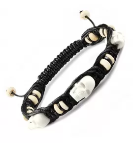 Мужской браслет Шамбала из дерева и кости с черепами Everiot Select LNS-2153