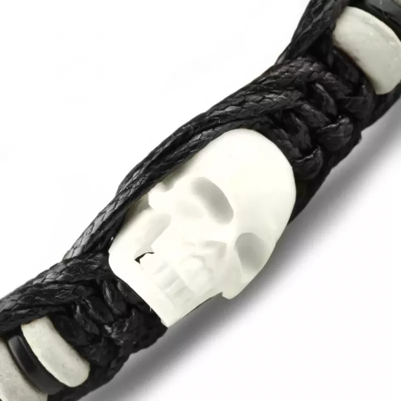 Мужской браслет Шамбала из дерева и кости с черепами Everiot Select LNS-2153