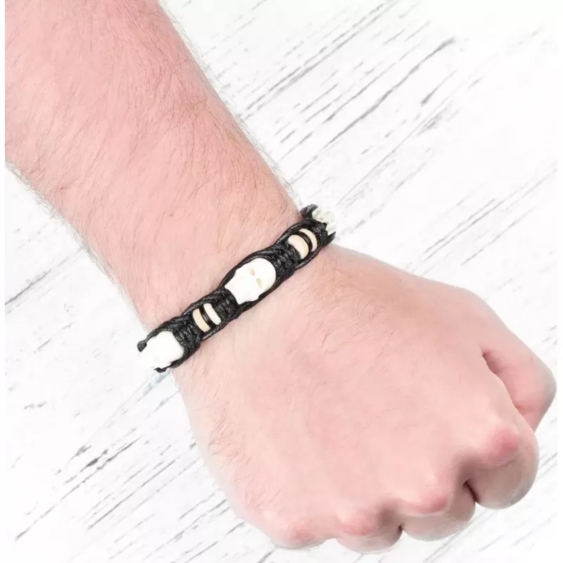 Мужской браслет Шамбала из дерева и кости с черепами Everiot Select LNS-2153