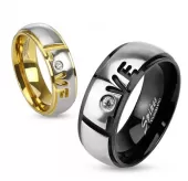 Кольцо из стали с фианитом Spikes R-M2957 с романтичной надписью "Love"
