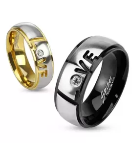 Кольцо из стали с фианитом Spikes R-M2957 с романтичной надписью "Love"