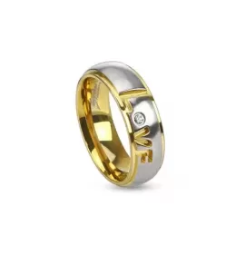 Кольцо из стали с фианитом Spikes R-M2957 с романтичной надписью "Love"