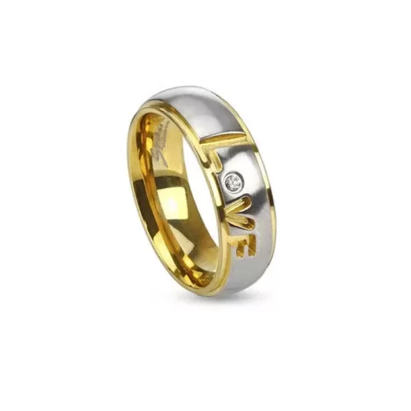 Кольцо из стали с фианитом Spikes R-M2957 с романтичной надписью "Love"