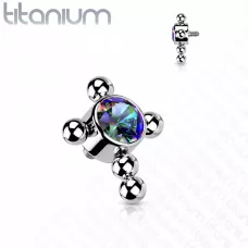 Сменная накрутка крест из титана Pirslab QBTY39-VM для пирсинг-штанг, лабретов, на микродермал, с фианитами