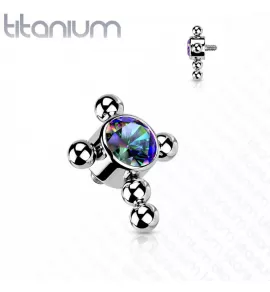 Сменная накрутка крест из титана Pirslab QBTY39-VM для пирсинг-штанг, лабретов, на микродермал, с фианитами