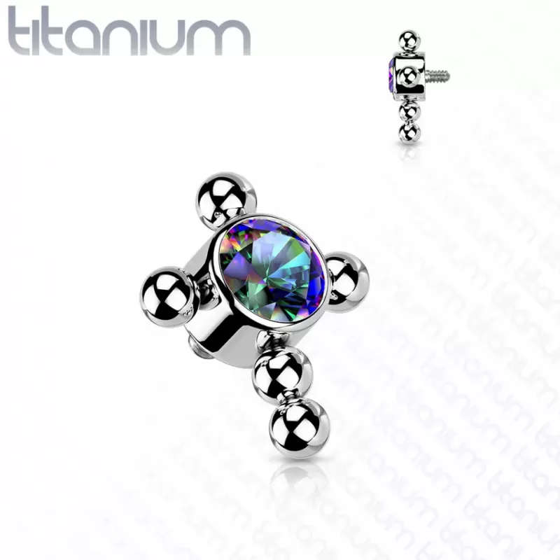 Сменная накрутка крест из титана Pirslab QBTY39-VM для пирсинг-штанг, лабретов, на микродермал, с фианитами
