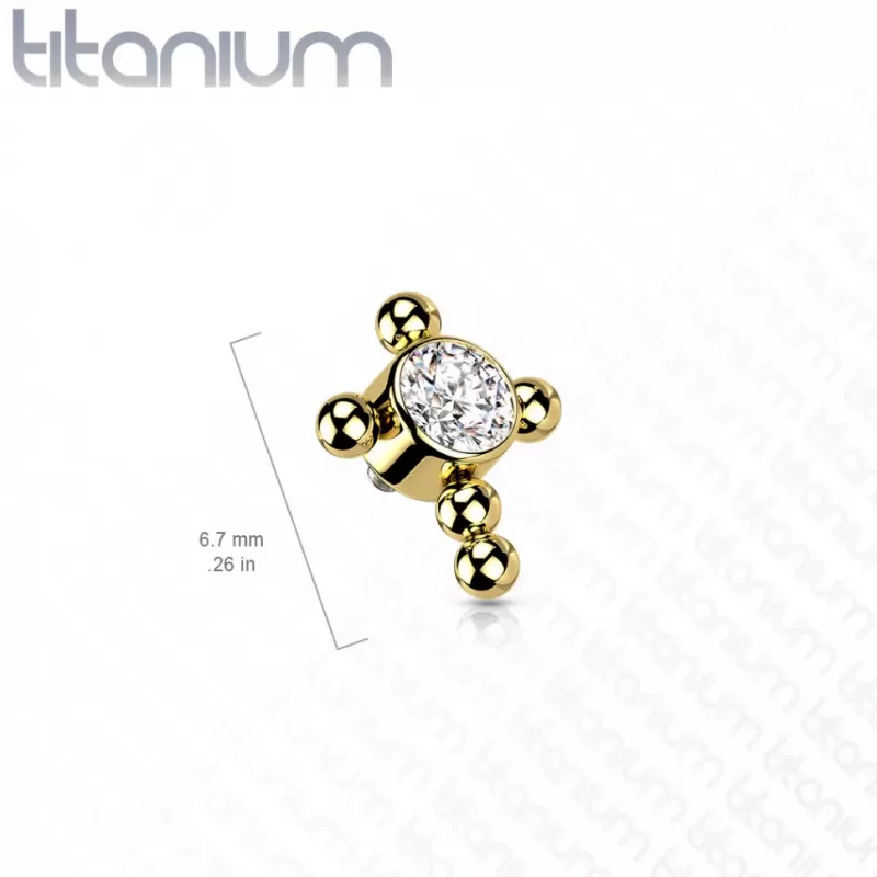 Сменная накрутка крест из титана Pirslab QBTY39-VM для пирсинг-штанг, лабретов, на микродермал, с фианитами