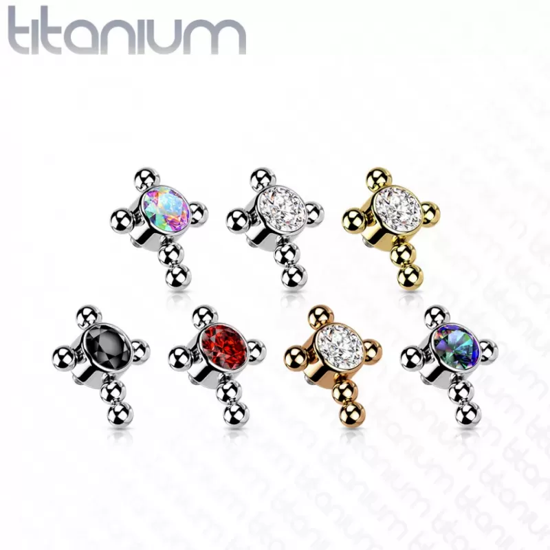 Сменная накрутка крест из титана Pirslab QBTY39-VM для пирсинг-штанг, лабретов, на микродермал, с фианитами